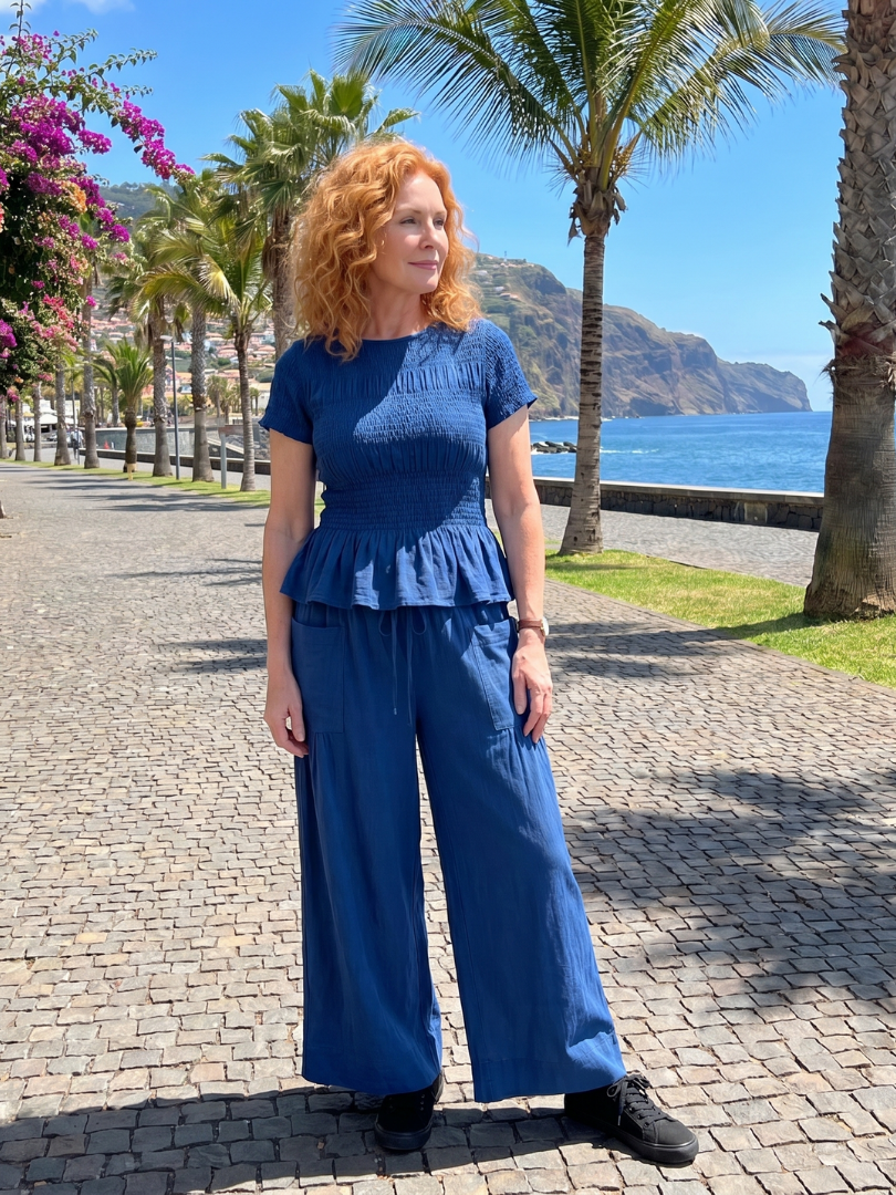Eirenne | Haut Smocké Détail Peplum Et Ensemble Pantalon Large