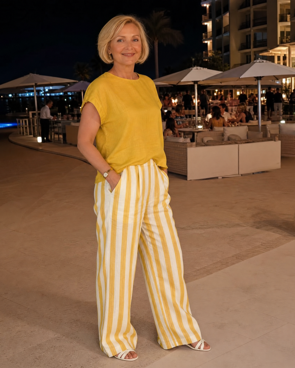Miolna | Ensemble Haut en Mélange de Lin et Pantalons Amples Rayés