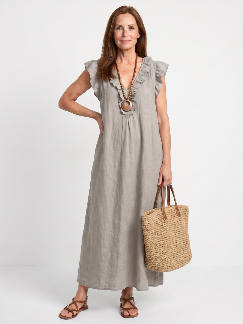 Adélaïde | Robe midi sans manches avec volants