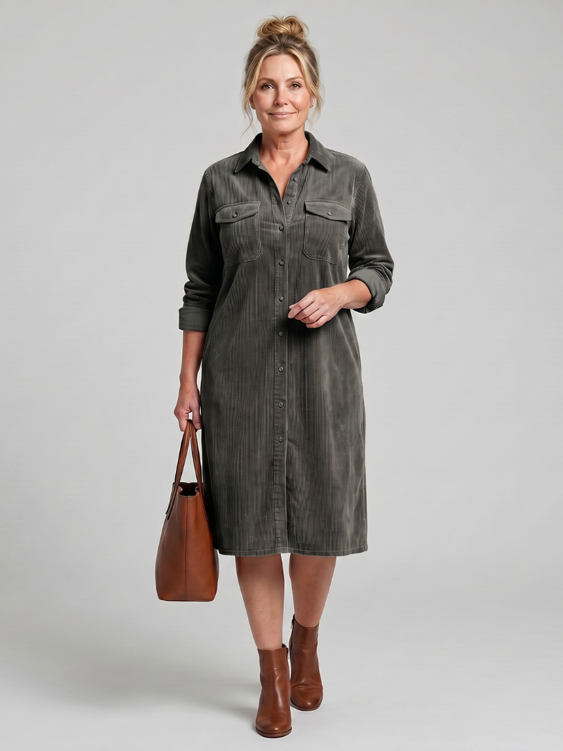 Pema | Robe Midi à Manches Longues avec Poches Patte