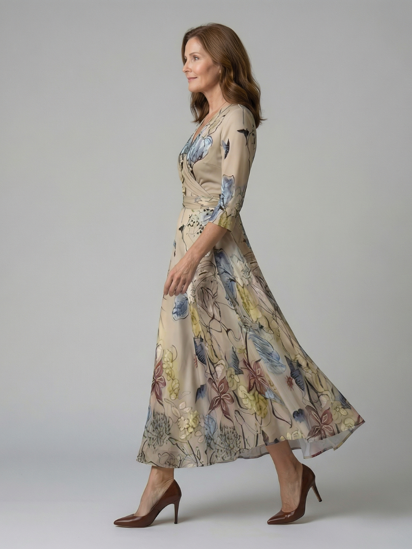 Celine | Robe Midi Croisée à Encolure