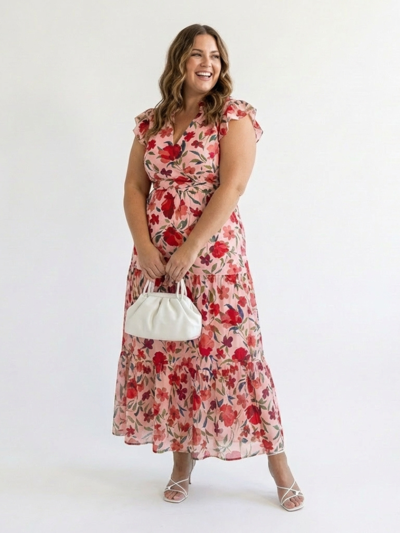 Lila | Robe midi à volants à imprimé floral