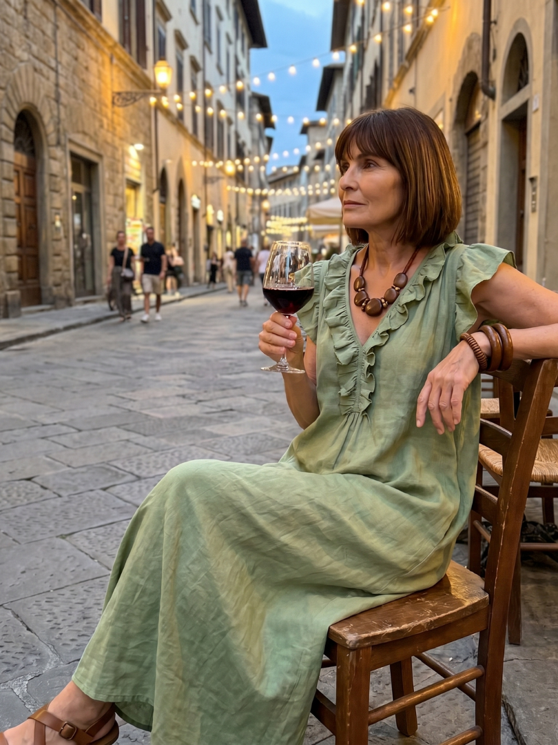 Fougère | Robe Midi Sans Manches avec Volants
