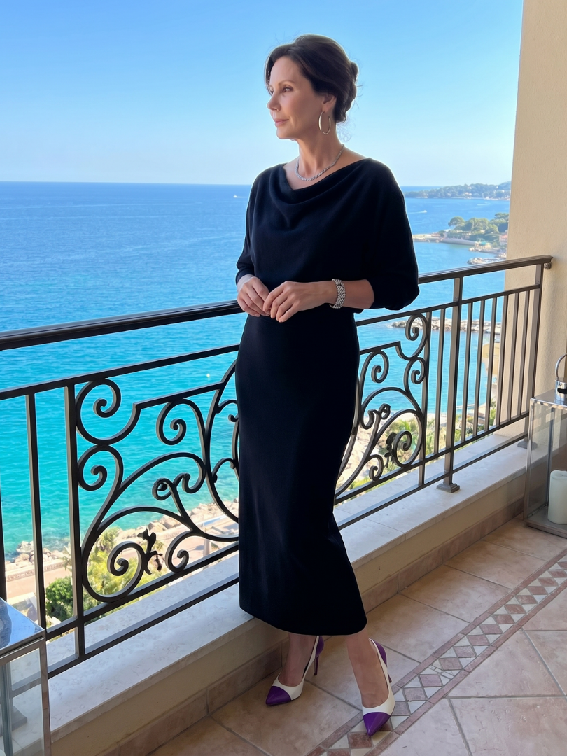 Romy | Robe midi ajustée avec encolure drapée