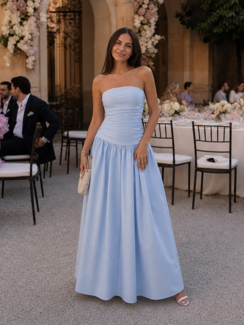 Zelene | Robe Midi à Bustier Froncé