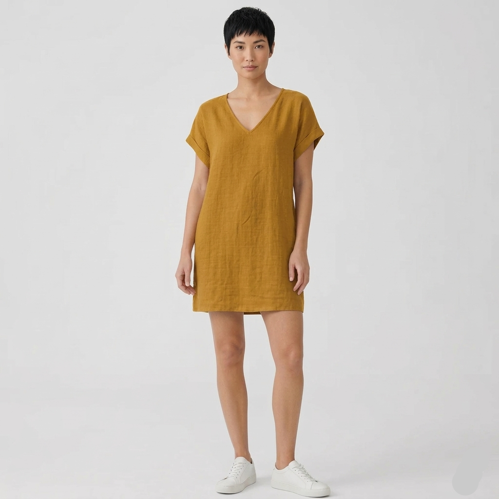 Robe Courte Femme Élégante Col V Manches Courtes
