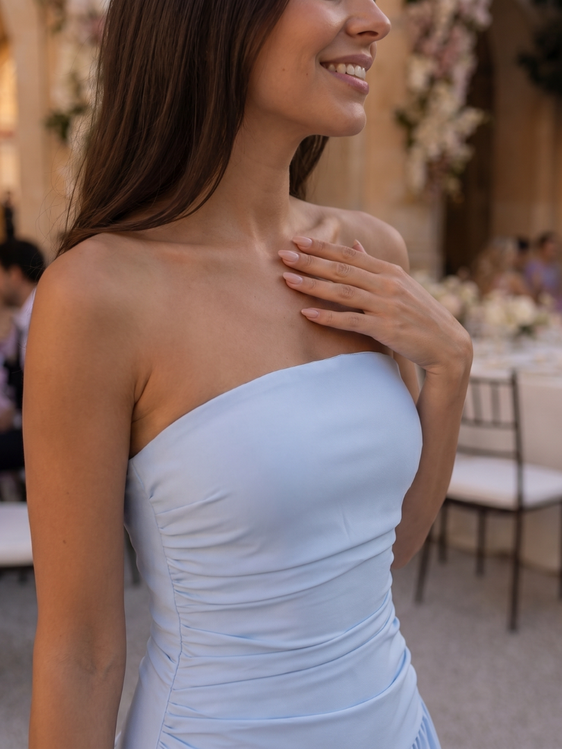 Zelene | Robe Midi à Bustier Froncé