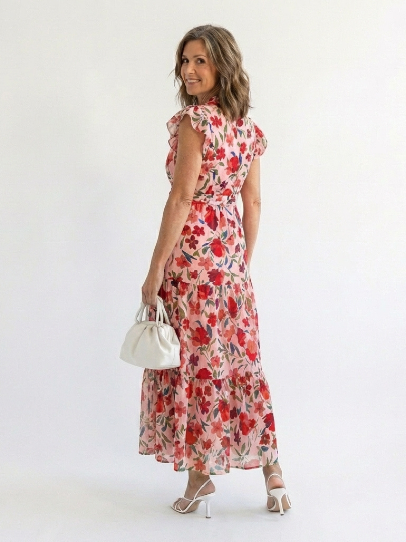 Lila | Robe midi à volants à imprimé floral