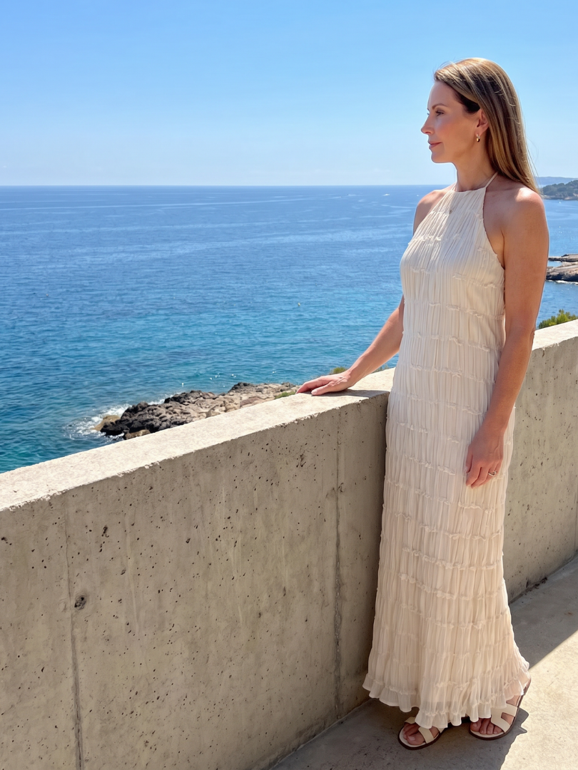Jolene | Robe maxi ajustée à franges texturées