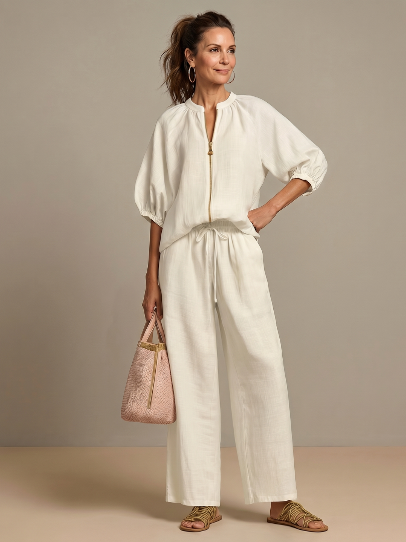 Natalia | Haut Blouson à Zip avec Pantalon Large
