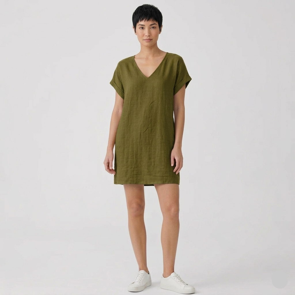 Robe Courte Femme Élégante Col V Manches Courtes