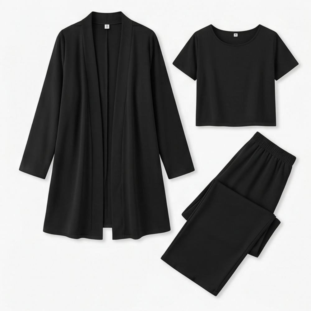 Maevelle – Ensemble Élégant 3 Pièces pour Femmes avec Cardigan Drapé