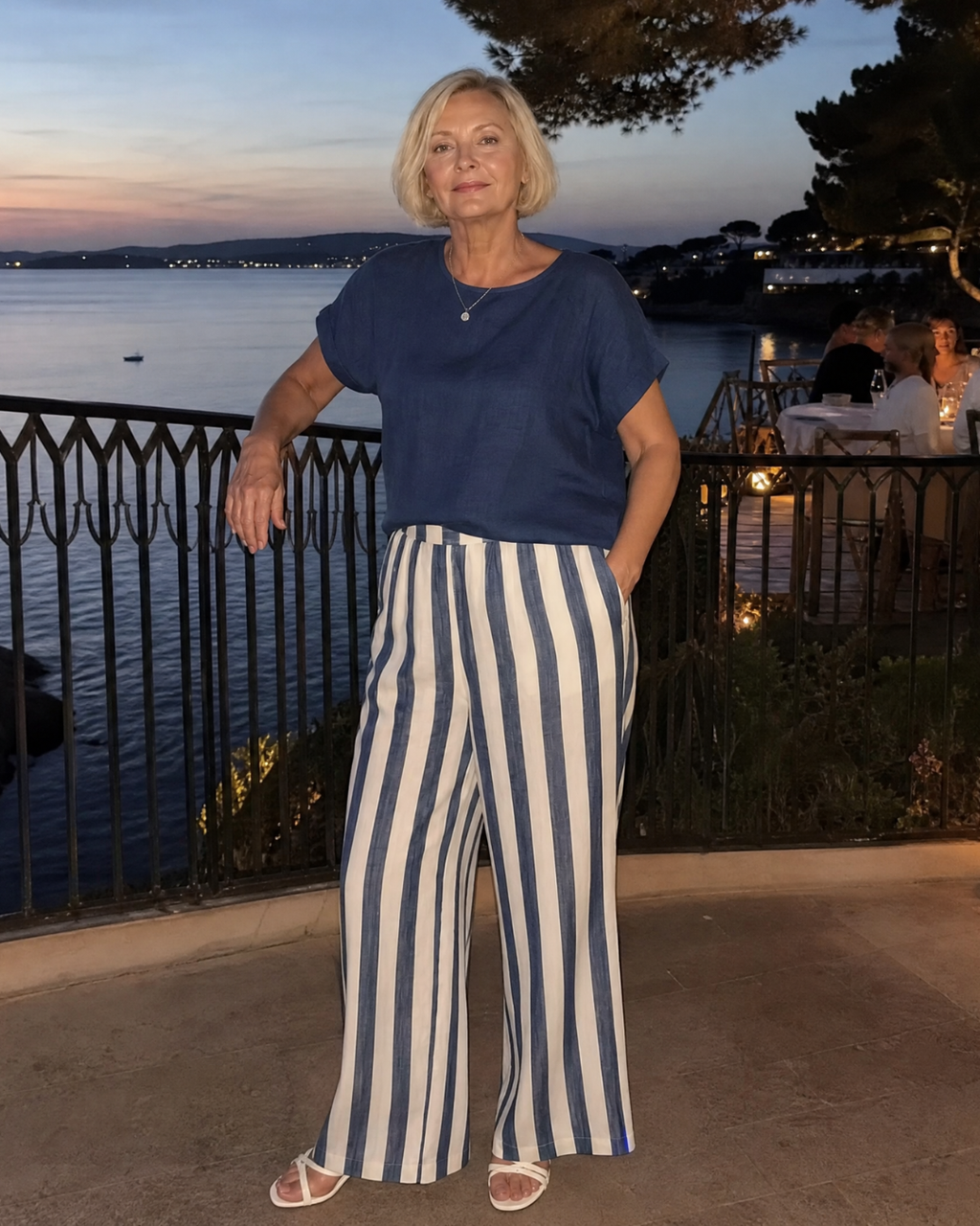 Miolna | Ensemble Haut en Mélange de Lin et Pantalons Amples Rayés