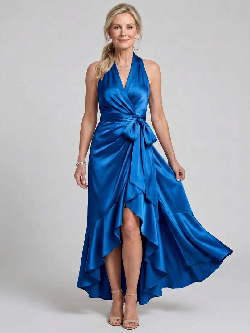 Honora | Robe Midi Asymétrique à Encolure Halter