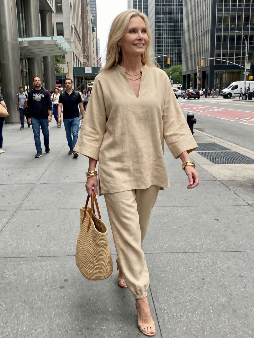 Georgiana | Ensemble tunique à col V et pantalon froncé