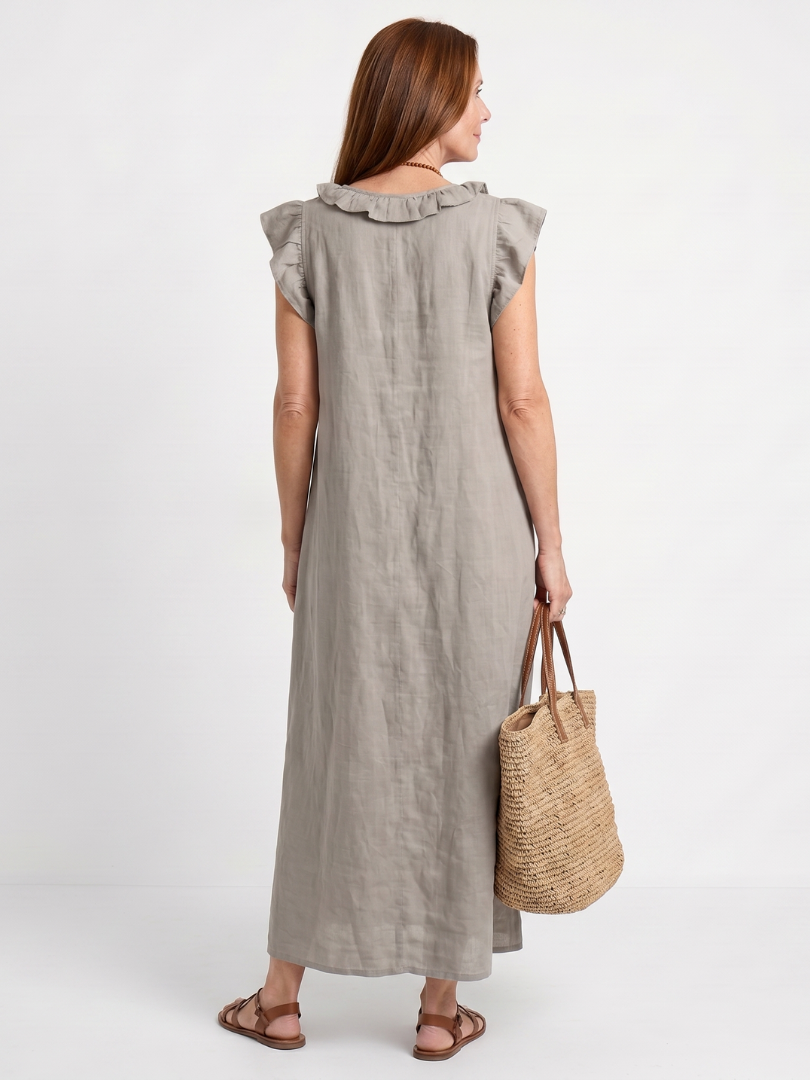 Adélaïde | Robe midi sans manches avec volants