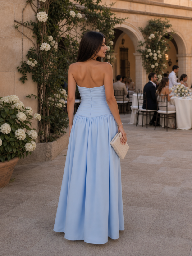 Zelene | Robe Midi à Bustier Froncé