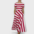 Robe Longue Rayée avec Col Bateau et Poches pour Femme
