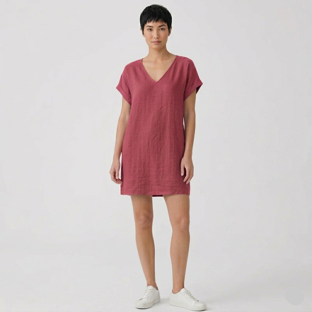 Robe Courte Femme Élégante Col V Manches Courtes
