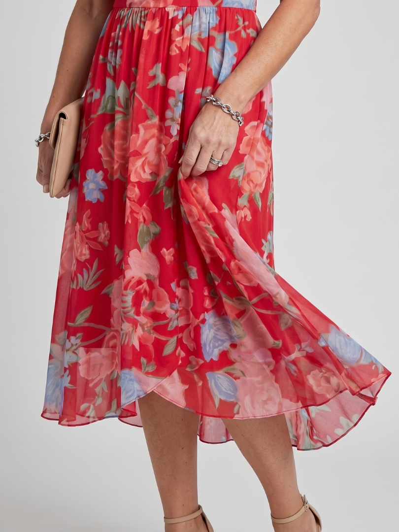 Mirabel | Robe midi à manches volantées et taille froncée à imprimé floral