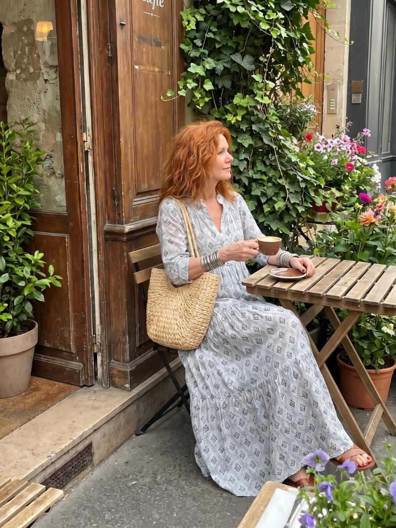 Junia | Robe maxi à manches longues et décolleté en V imprimée