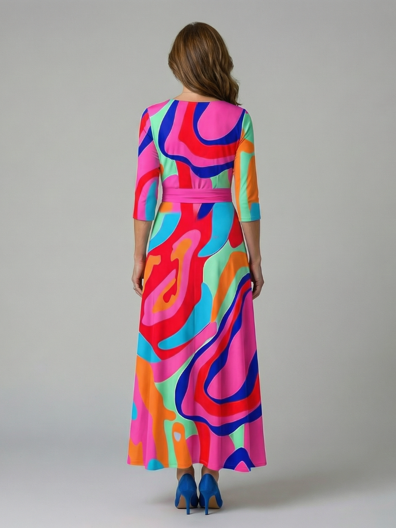 Celine | Robe Midi à Enveloppe avec Manches Longues