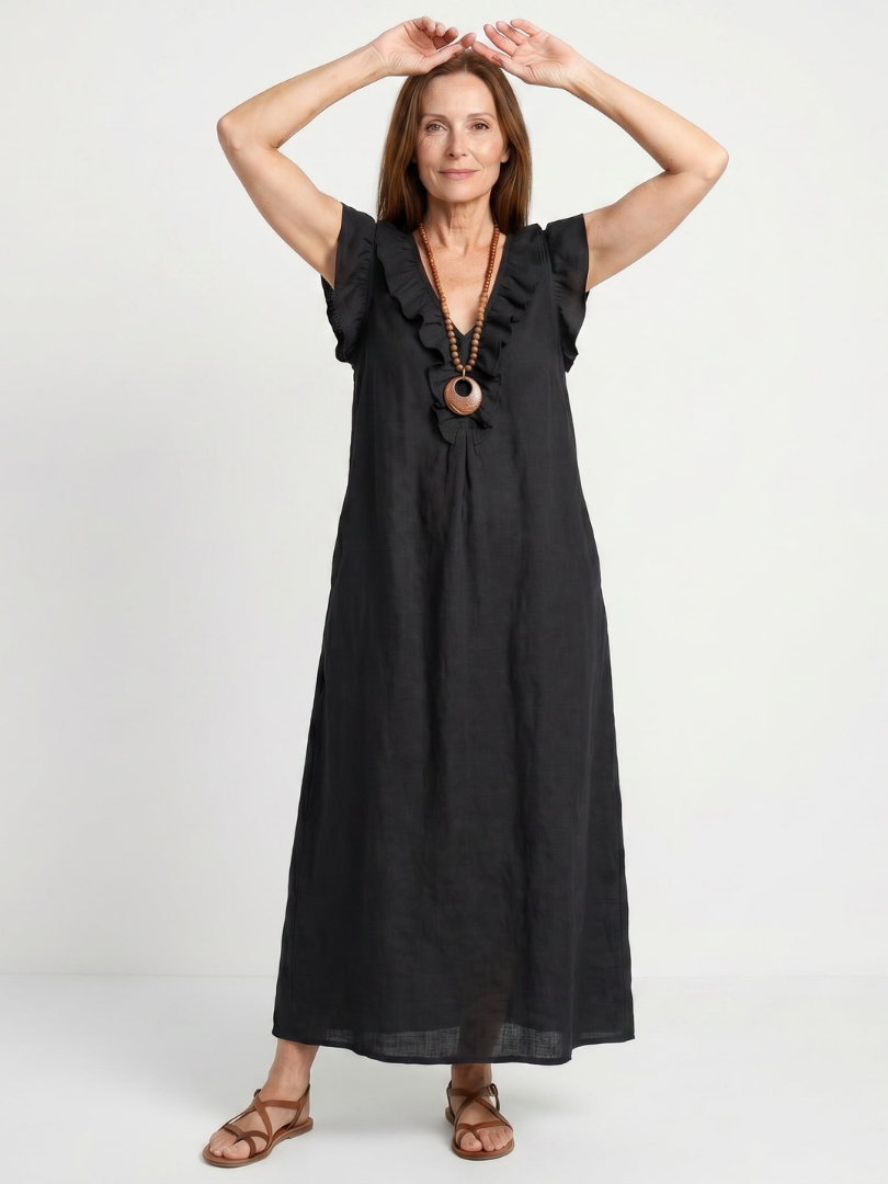 Adélaïde | Robe midi sans manches avec volants