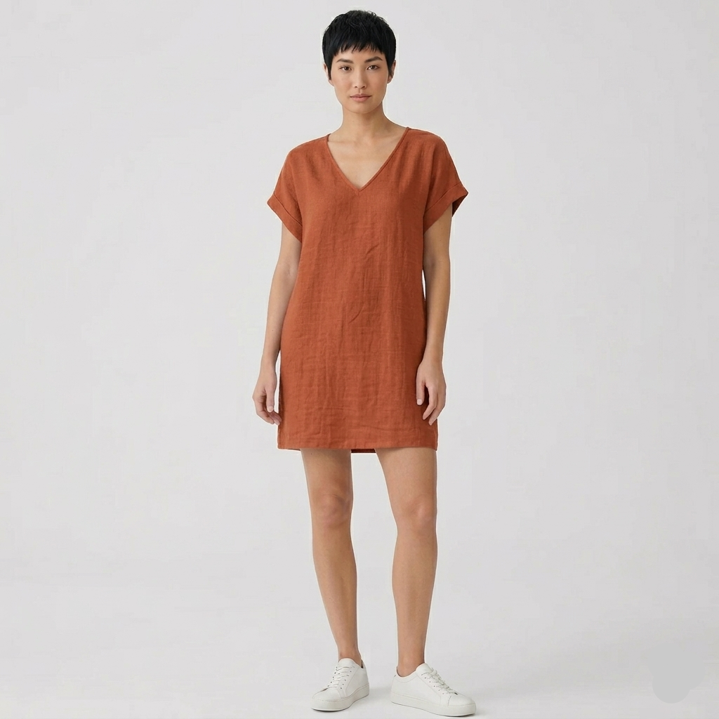 Robe Courte Femme Élégante Col V Manches Courtes