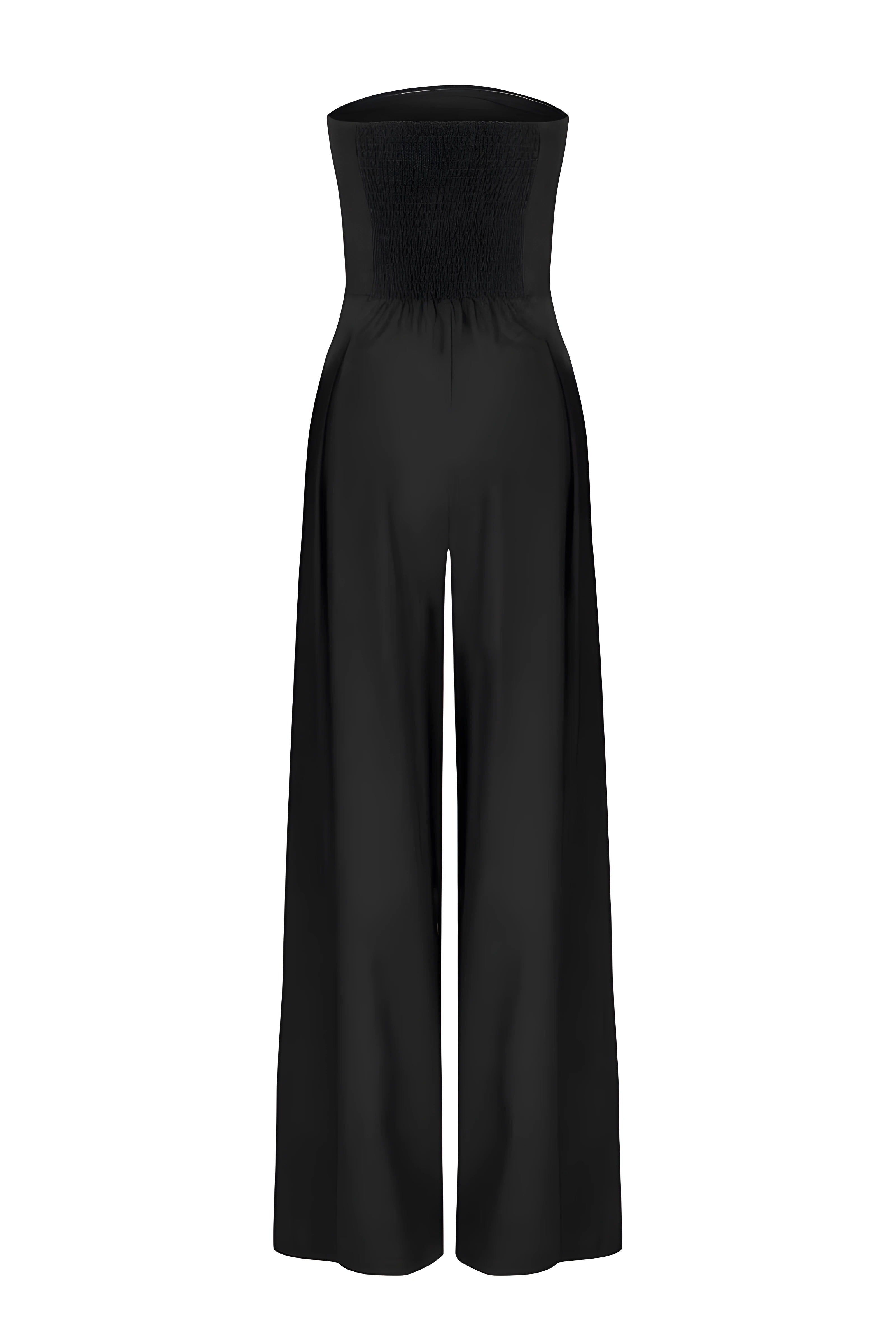 Mono Long Sans Bretelles avec Design de Corset et Pantalons Évasés pour Femme