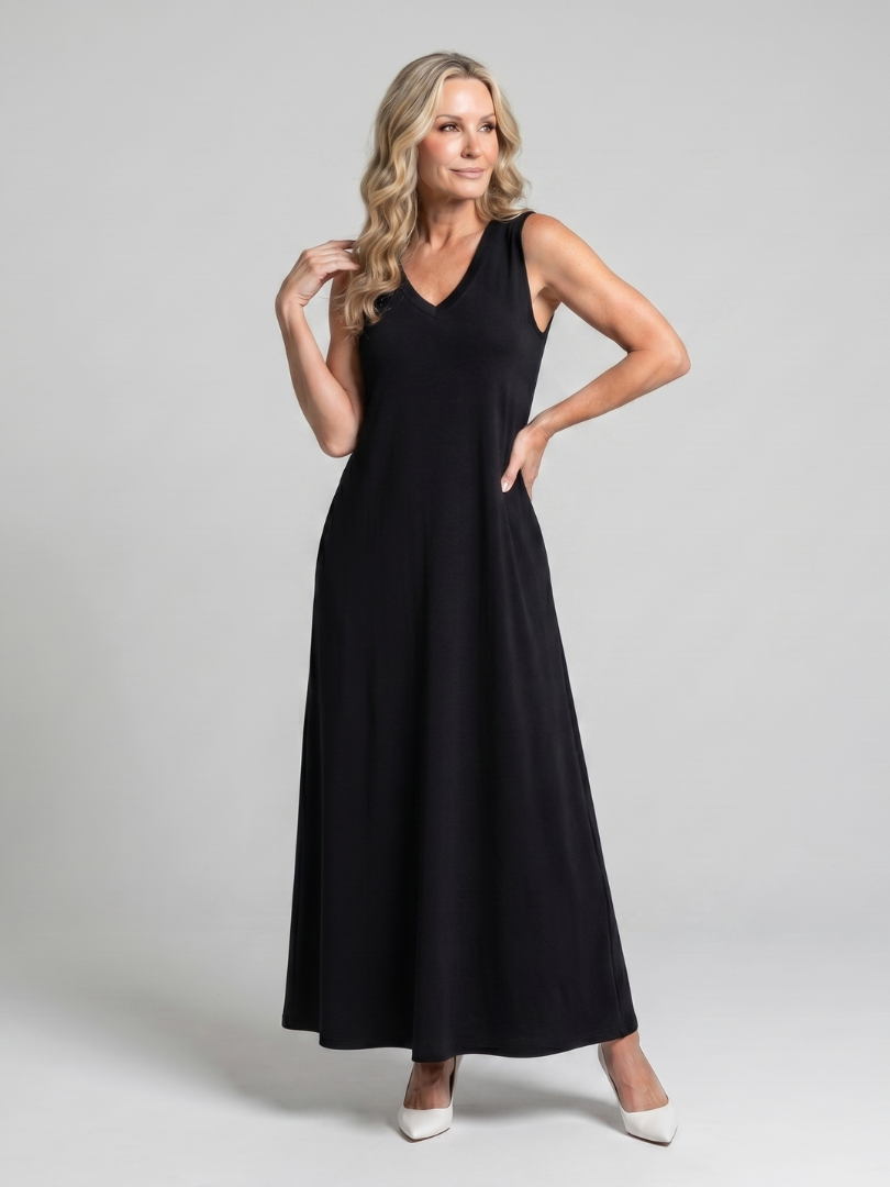 Valerie | Robe Midi Sans Manches Imprimée de Feuilles Tropicales