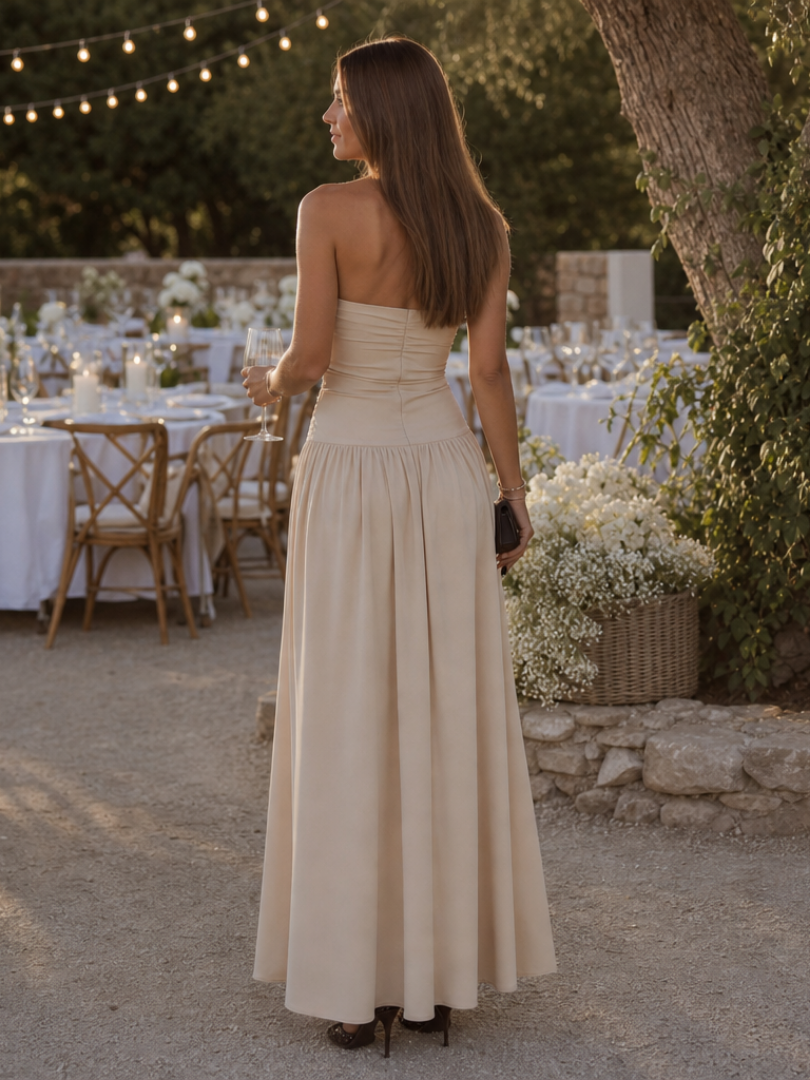 Zelene | Robe Midi à Bustier Froncé