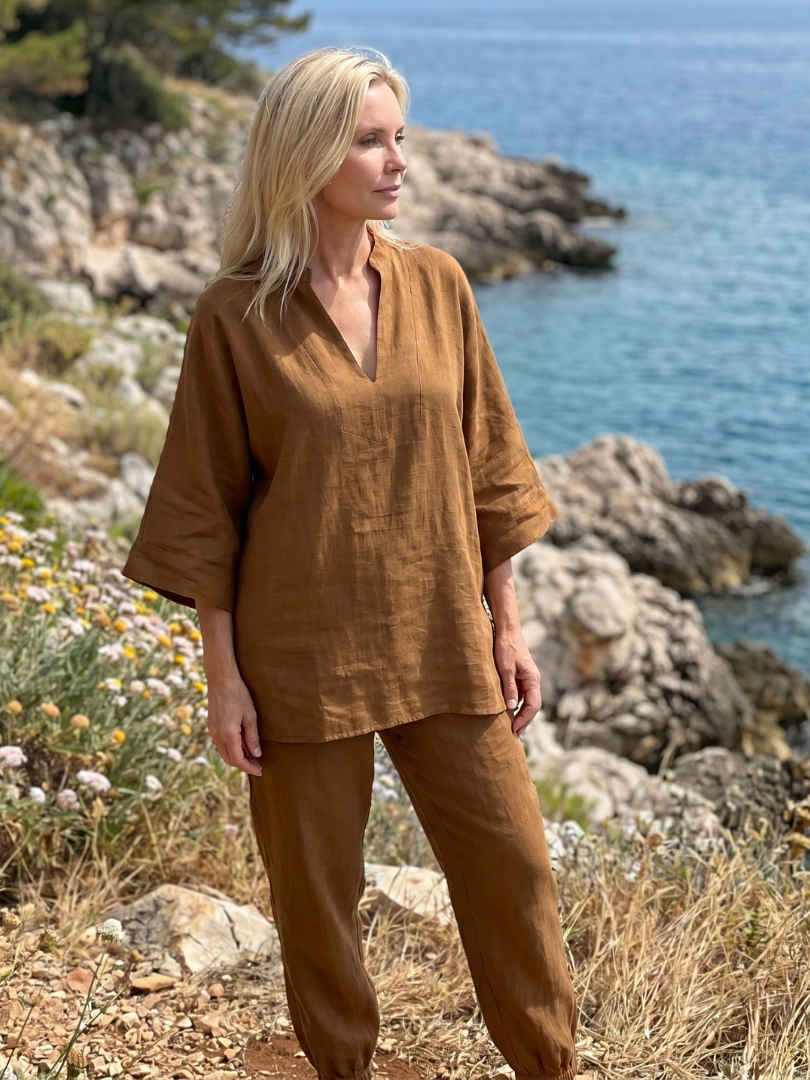 Georgiana | Ensemble tunique à col V et pantalon froncé