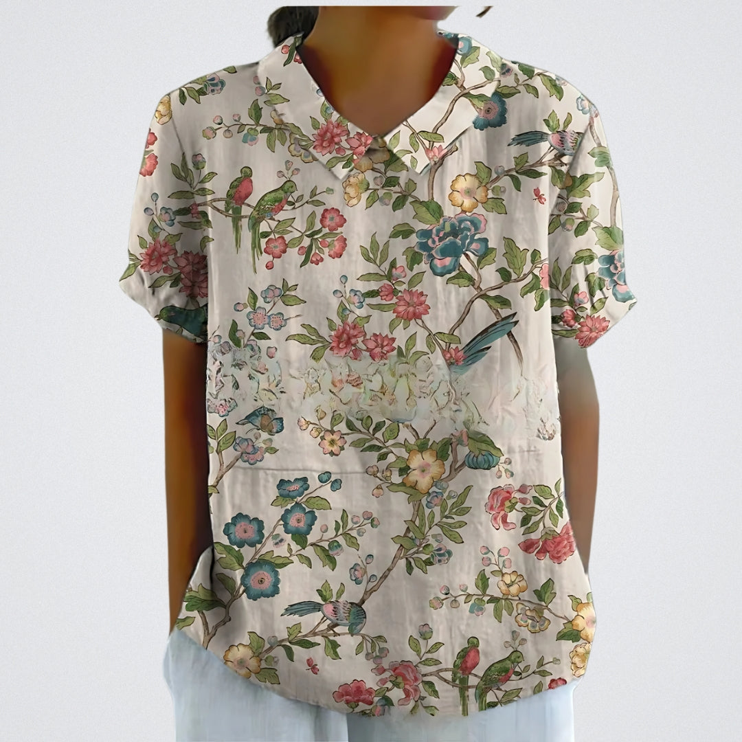 Lina™ - Blouse en lin élégante avec motif floral