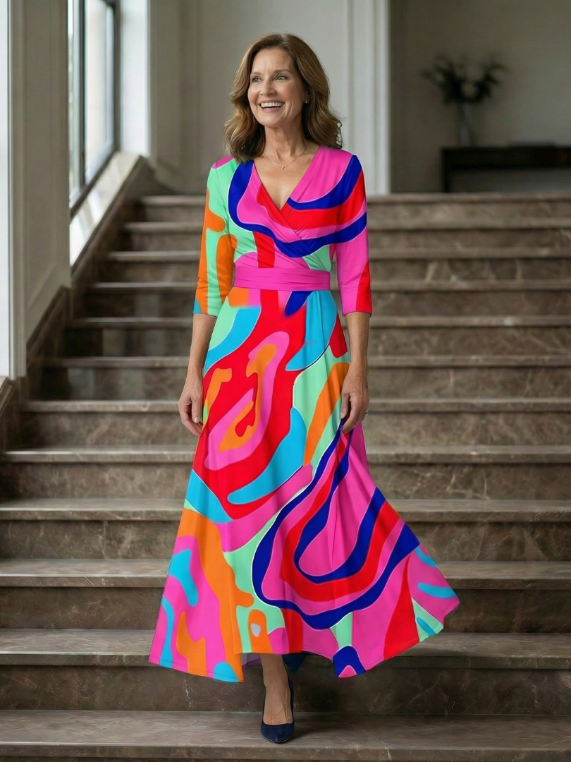 Celine | Robe Midi à Enveloppe avec Manches Longues