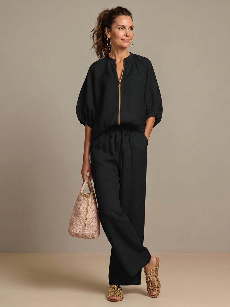 Natalia | Haut Blouson à Zip avec Pantalon Large