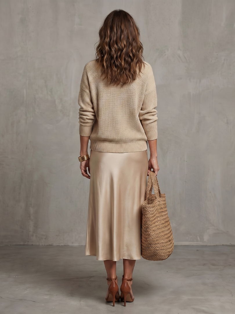 Luciana | Jupe en satin biais avec ensemble en tricot