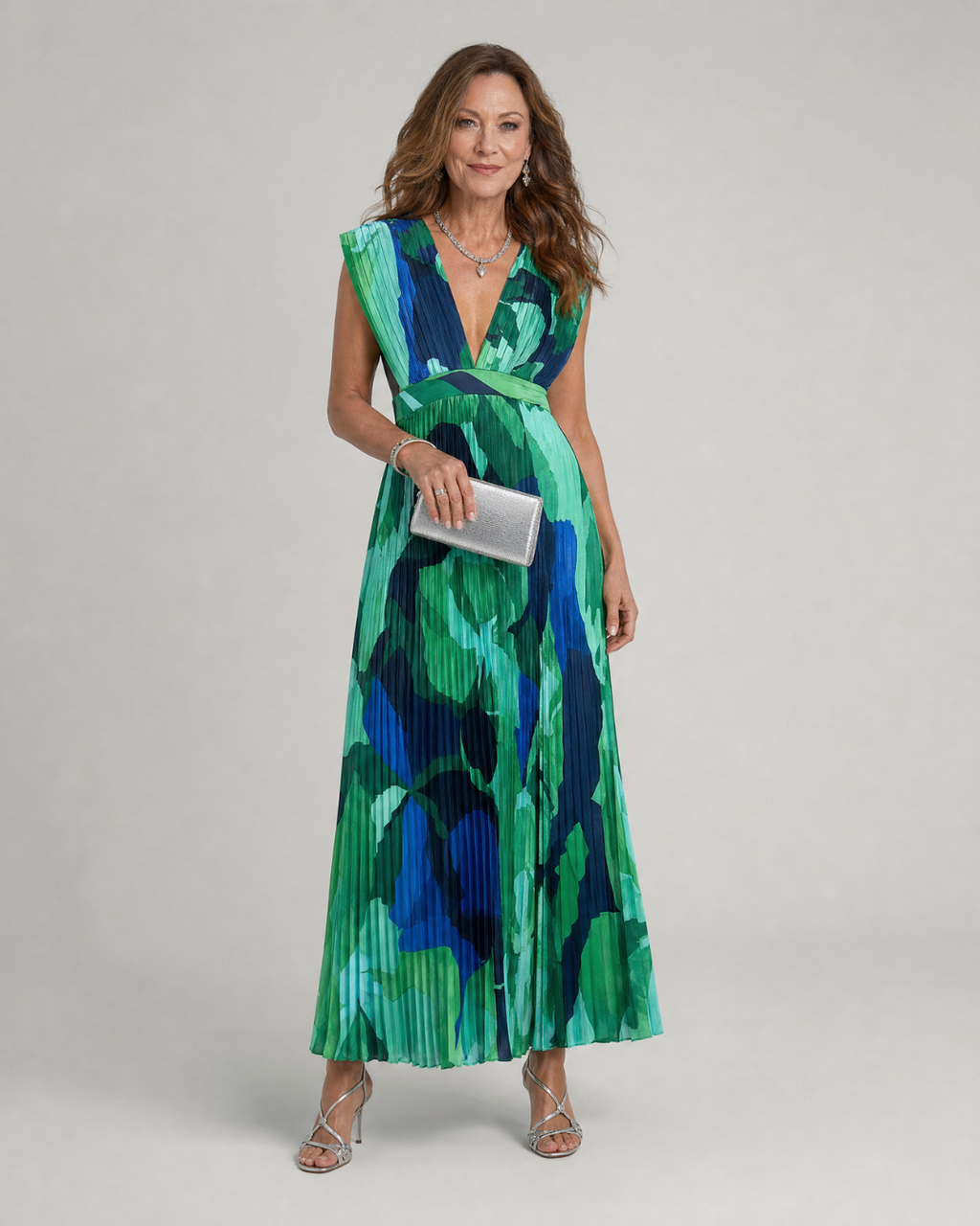 Omnios | Robe Midi à Manches Cap Pleated Abstraite