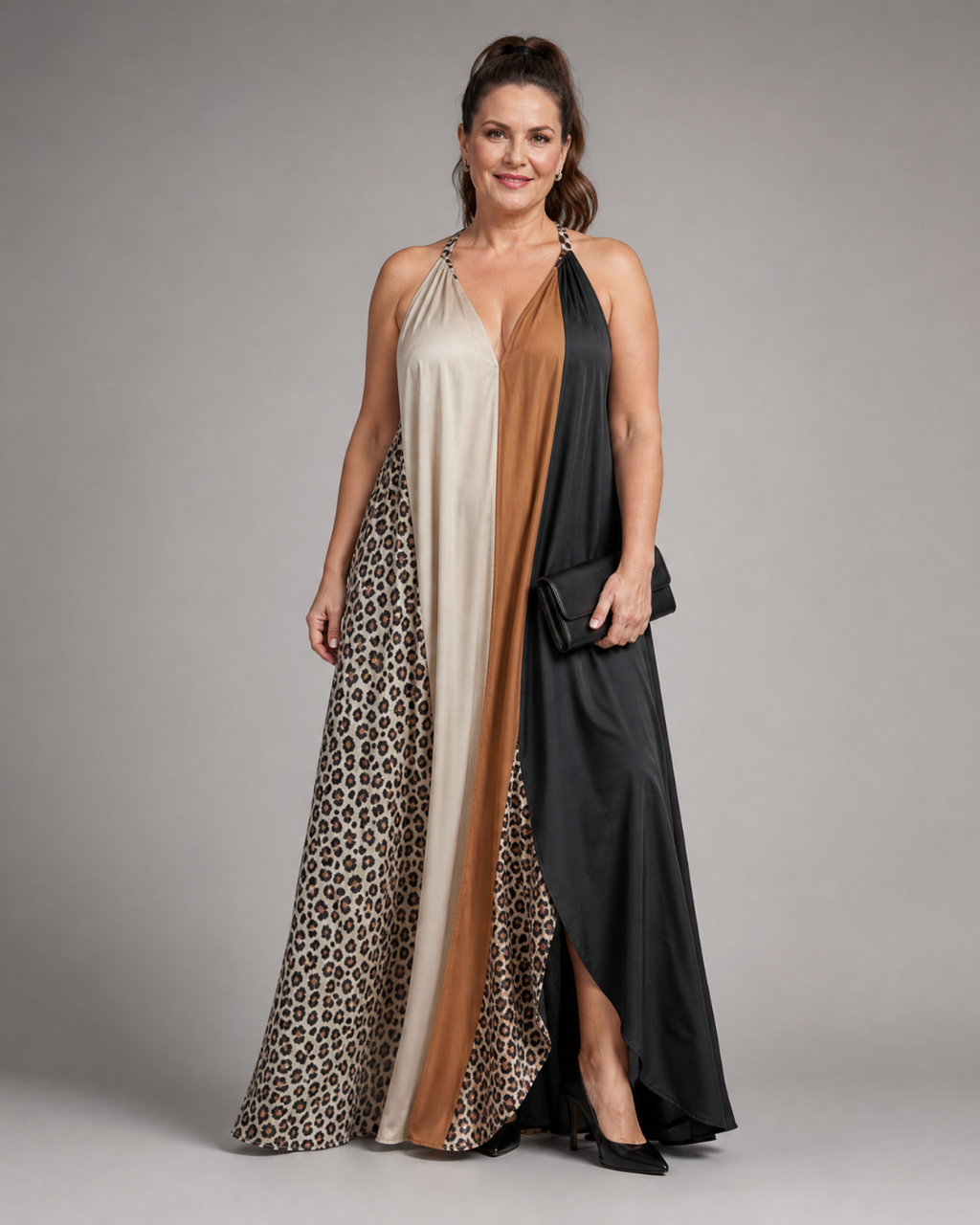 Zephielle | Robe maxi fluide à imprimé animal en color block