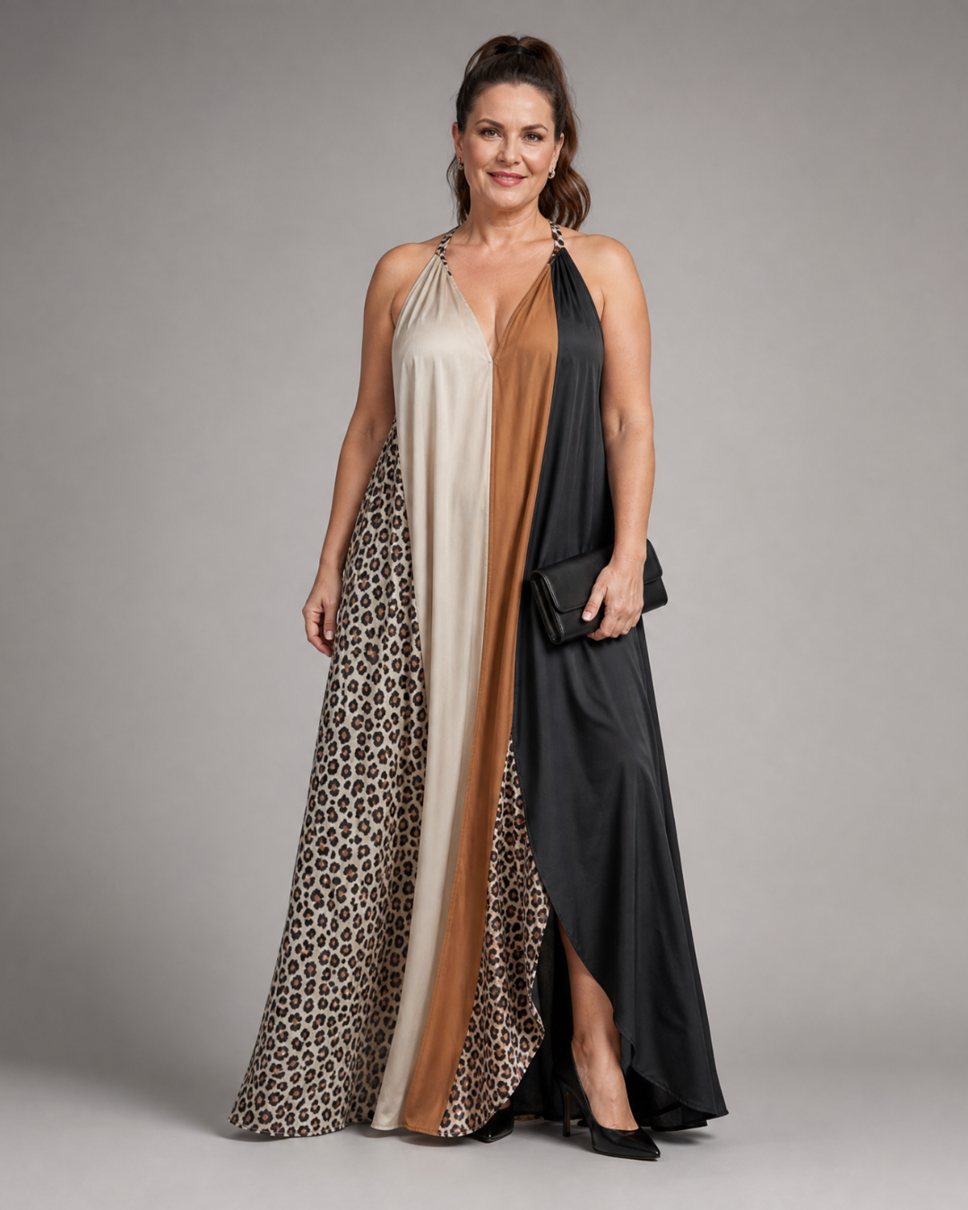 Zephielle | Robe maxi fluide à imprimé animal en color block