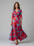 Celine | Robe Midi à Enveloppe avec Manches Longues