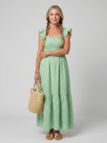 Verity | Robe midi sans manches à encolure carrée et motif vichy