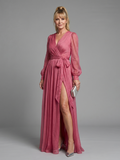 Meredith | Robe Maxi Fluide Transparente à Manches Longues