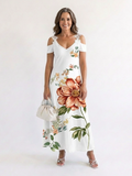 Camila | Robe Midi A-Line Florale à Épaules Dégagées