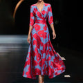 Robe maxi populaire avec des manches 3/4 et décolleté en V