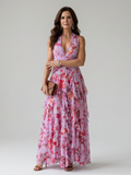 Nori | Robe Maxi à Encolure Halter et Corsage Froncé