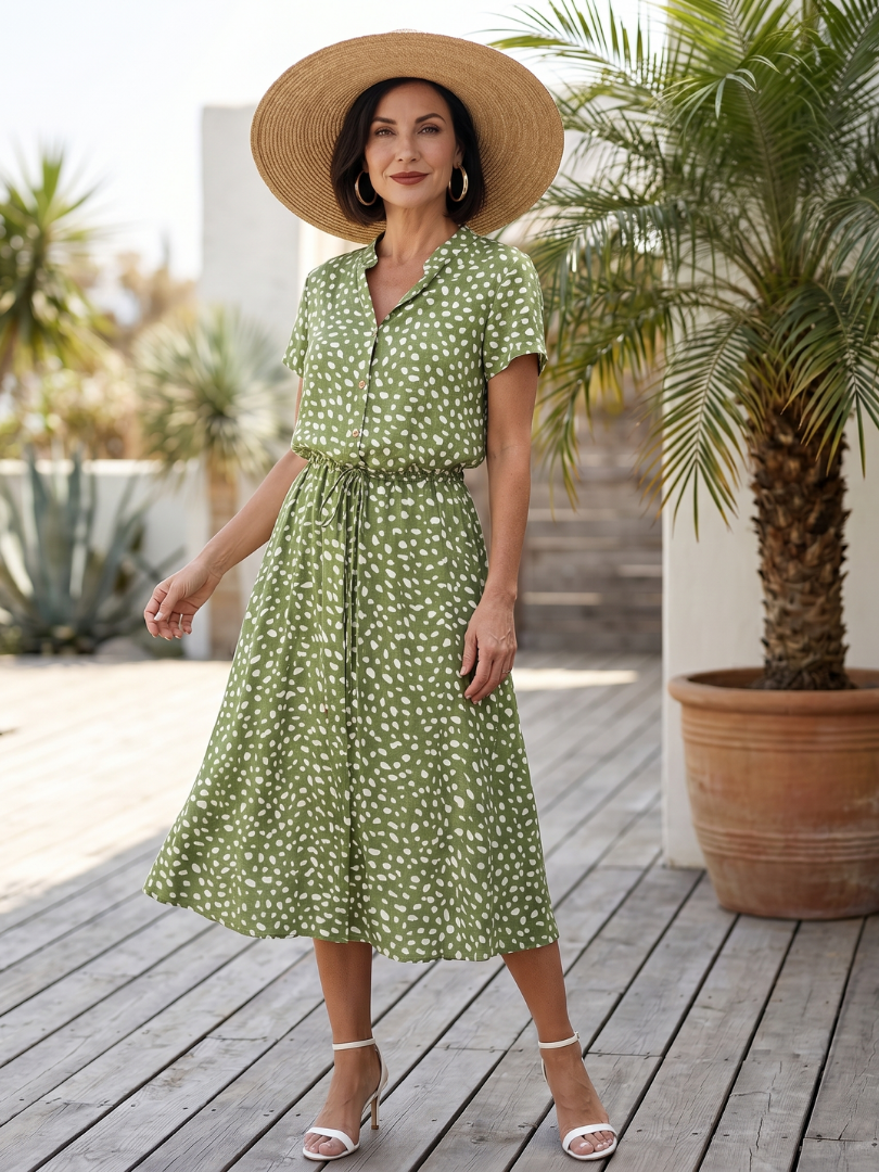 Belladonna | Robe Midi Imprimée à Boutons et Ceinture