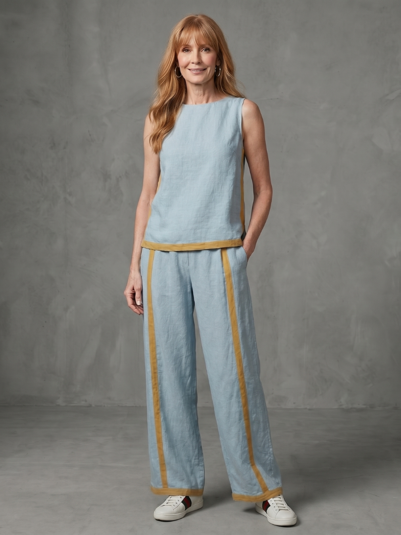 Inara | Ensemble Top Sans Manches et Pantalon Large Contrasté