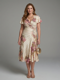 Katarina | Robe midi à manches volantées et imprimé floral rayé