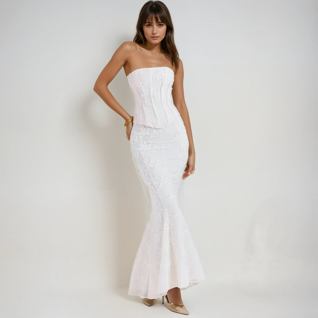 Robe Maxi de Mariage Sans Bretelles Brodée