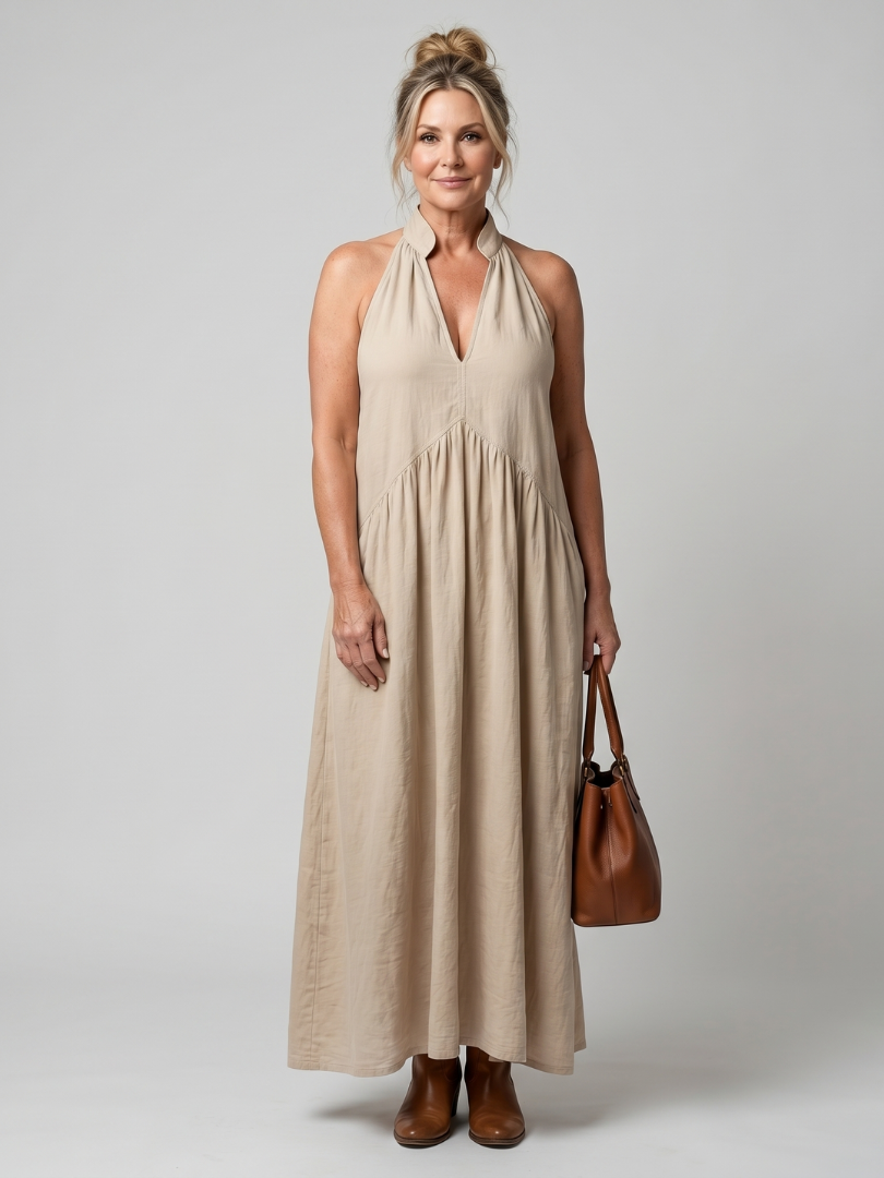 Adelina | Robe Midi Silhouette Fluide à Col Halter